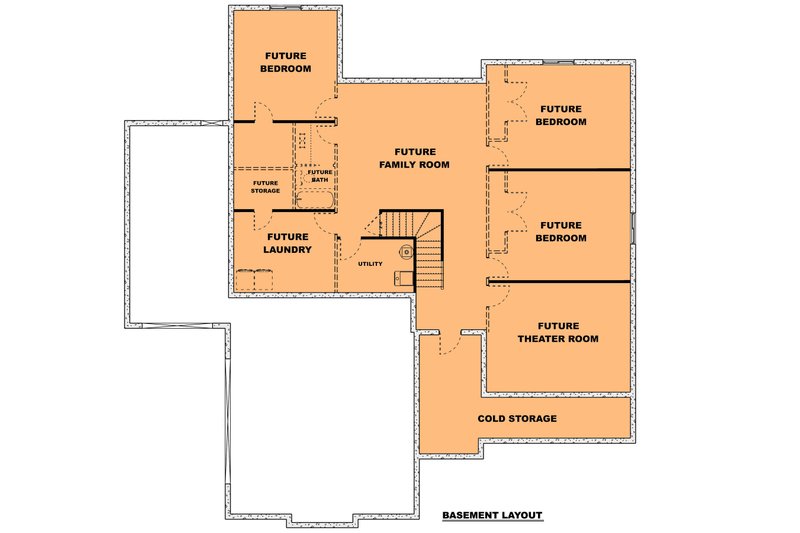 Dream House Plan - Floor Plan - Lower Floor for Farmhouse House Plan #1111-28 - 4 bed, 2.5 bath