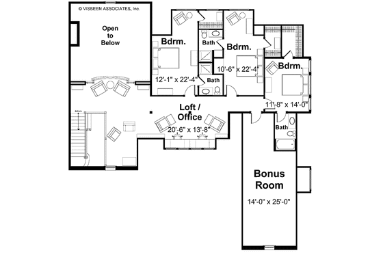 Floor Plan - Upper Floor for European House Plan #928-28 - 4 bed, 4.5 bath