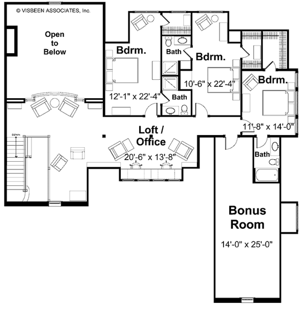 House Blueprint - European Floor Plan - Upper Floor Plan #928-28
