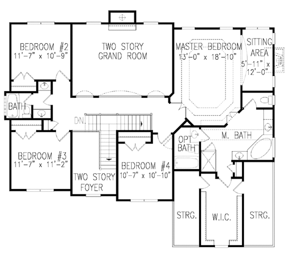 Dream House Plan - Traditional Floor Plan - Upper Floor Plan #54-307