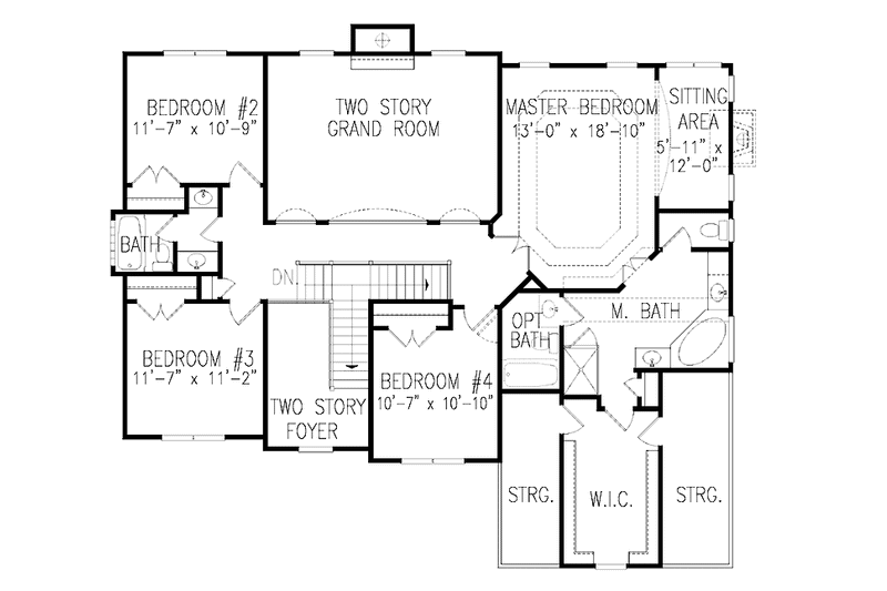 House Blueprint - Floor Plan - Upper Floor for Traditional House Plan #54-307 - 4 bed, 2.5 bath