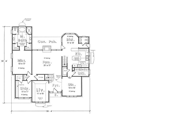 House Blueprint - Floor Plan - Main Floor for European House Plan #974-11 - 4 bed, 3.5 bath