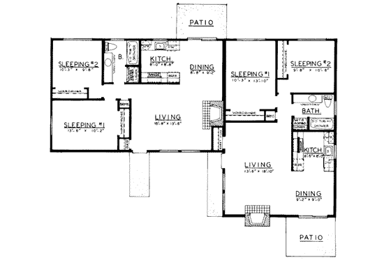 Floor Plan - Main Floor House Plan #303-277 - 2 bed, 1 bath