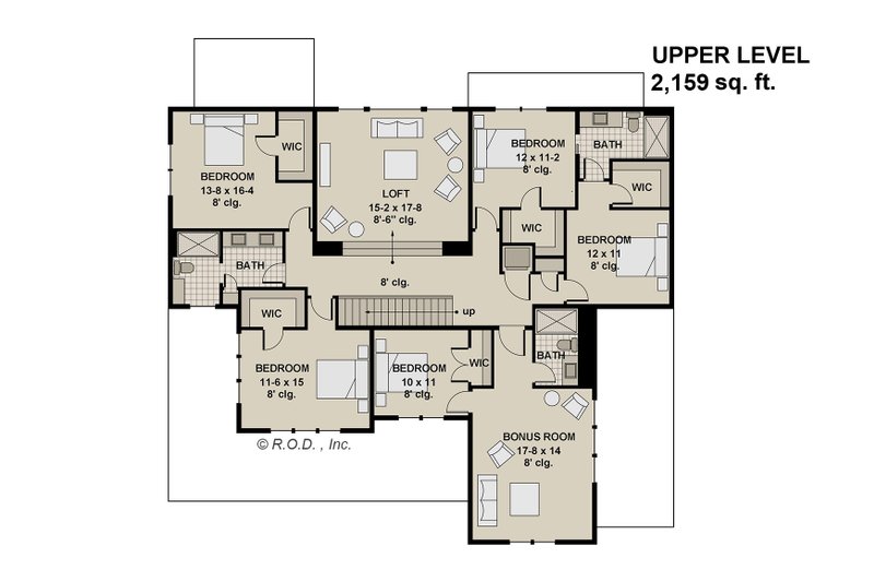 Architectural House Design - Floor Plan - Upper Floor for Farmhouse House Plan #51-1560 - 6 bed, 4.5 bath