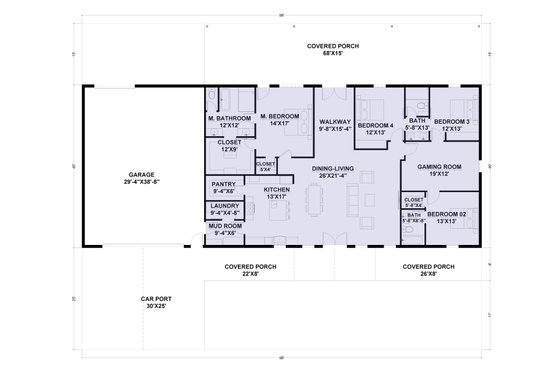 Floor Plan - Main Floor for Barndominium House Plan #1107-9 - 4 bed, 3 bath