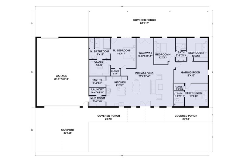 Home Plan - Floor Plan - Main Floor for Barndominium House Plan #1107-9 - 4 bed, 3 bath