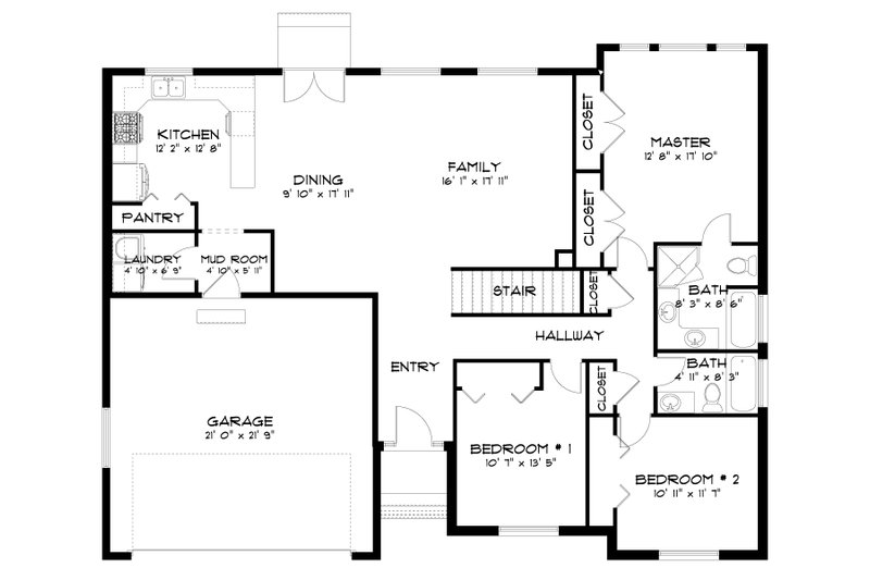 House Design - Floor Plan - Main Floor for Traditional House Plan #1060-188 - 3 bed, 2 bath