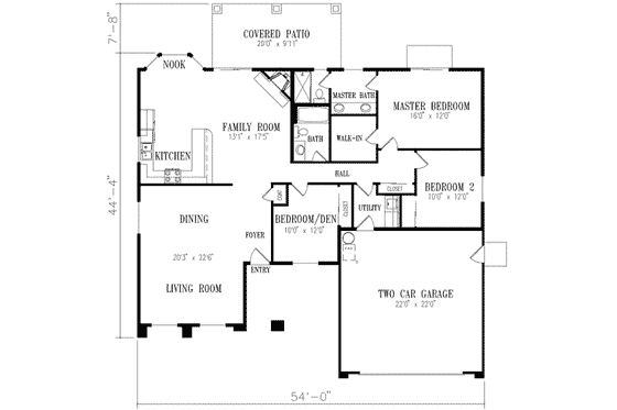 Floor Plan - Main Floor for Adobe / Southwestern House Plan #1-347 - 3 bed, 2 bath