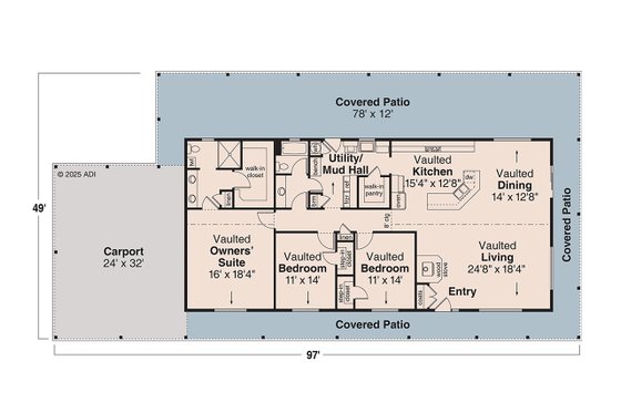 Floor Plan - Main Floor for Ranch House Plan #124-965 - 3 bed, 2 bath