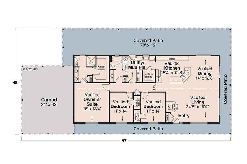 Home Plan - Floor Plan - Main Floor for Ranch House Plan #124-965 - 3 bed, 2 bath