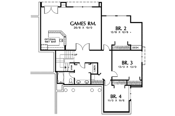 Floor Plan - Lower Floor for Mediterranean House Plan #48-231 - 4 bed, 3.5 bath