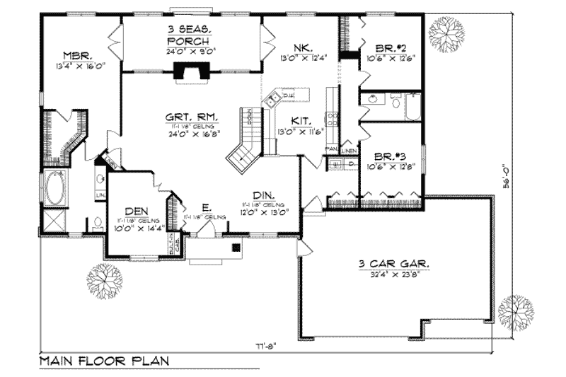 House Plan Design - Floor Plan - Main Floor for Traditional House Plan #70-355 - 3 bed, 2 bath