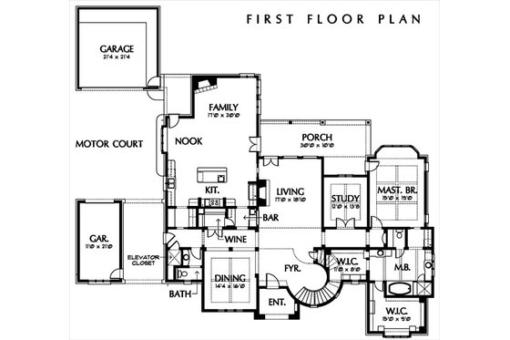 Floor Plan - Main Floor for European House Plan #449-3 - 4 bed, 5.5 bath