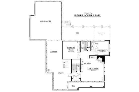 Floor Plan - Lower Floor for Prairie House Plan #51-299 - 2 bed, 2.5 bath