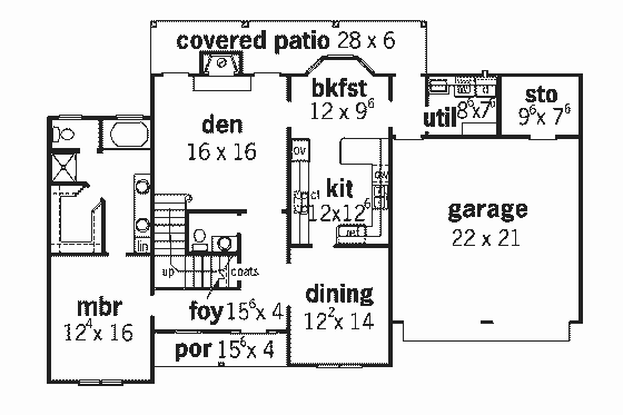 Floor Plan - Main Floor for Traditional House Plan #16-238 - 4 bed, 3.5 bath