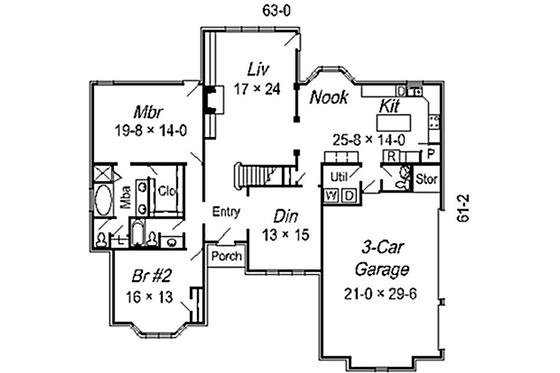 Floor Plan - Main Floor for European House Plan #329-298 - 4 bed, 3.5 bath