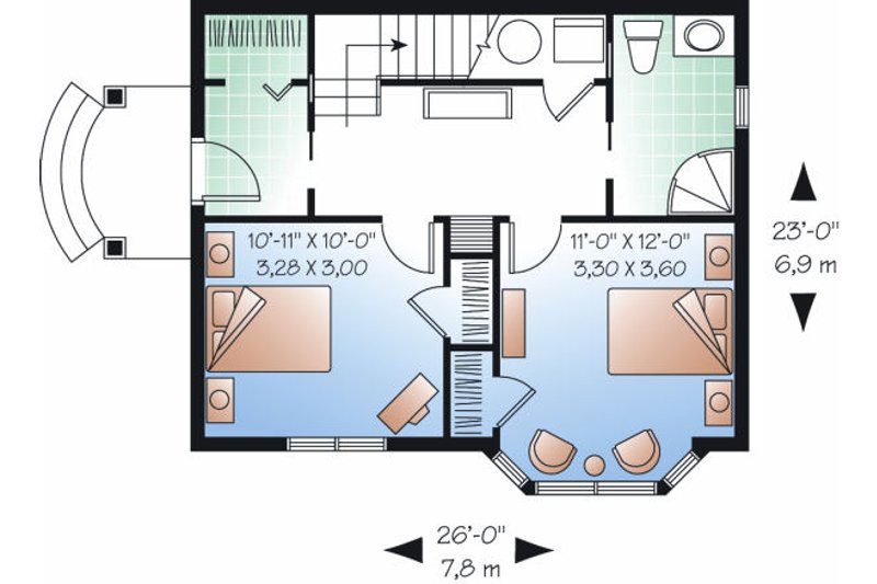 House Blueprint - Floor Plan - Main Floor for Traditional House Plan #23-874 - 2 bed, 2 bath