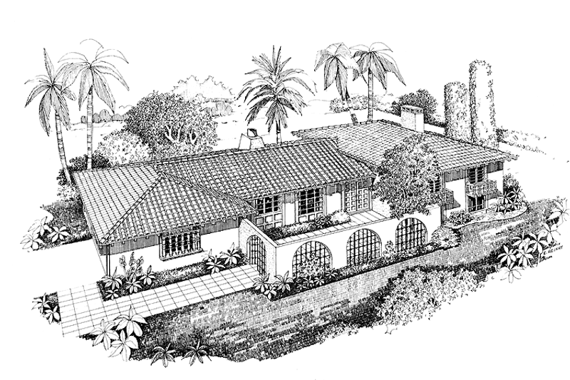 House Blueprint - Adobe / Southwestern Exterior - Front Elevation Plan #72-584