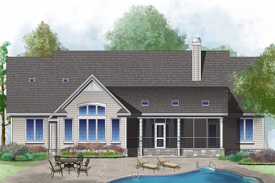 Exterior - Rear Elevation for Ranch House Plan #929-1018 - 4 bed, 3 bath
