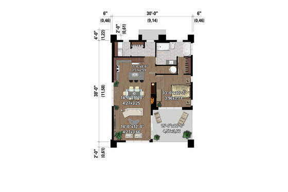 Floor Plan - Main Floor for Cabin House Plan #25-4966 - 1 bed, 1 bath