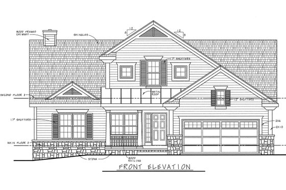 Exterior - Front Elevation 3 for Cottage House Plan #20-874 - 4 bed, 3 bath