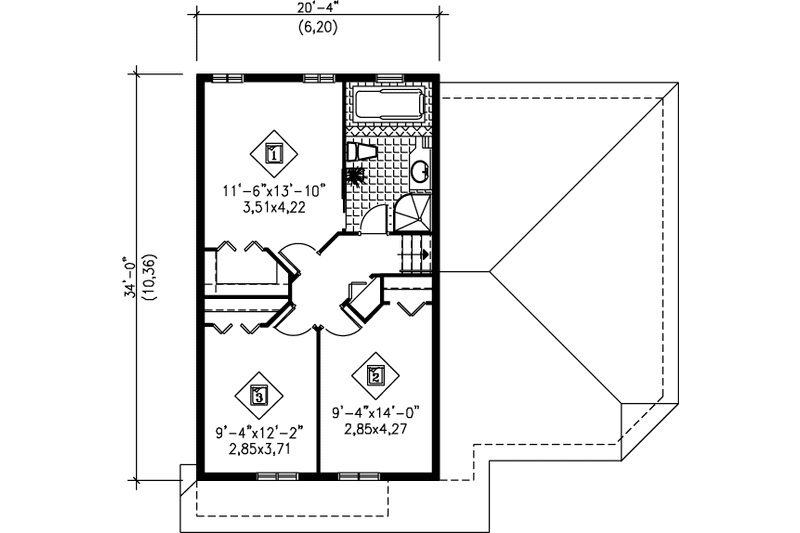 Home Plan - Floor Plan - Upper Floor for European House Plan #25-326 - 3 bed, 1.5 bath
