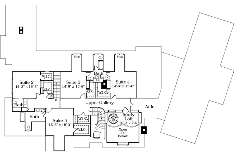 Home Plan - Floor Plan - Upper Floor for European House Plan #453-198 - 5 bed, 5 bath