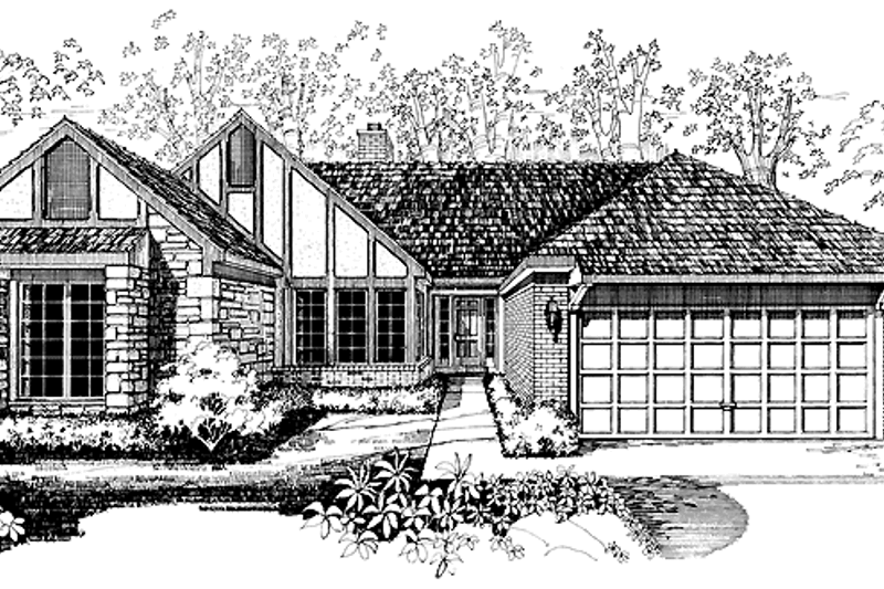 House Blueprint - Tudor Exterior - Front Elevation Plan #72-881