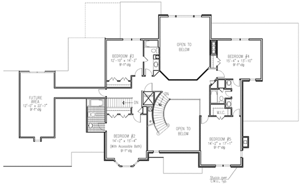 House Blueprint - European Floor Plan - Upper Floor Plan #953-129