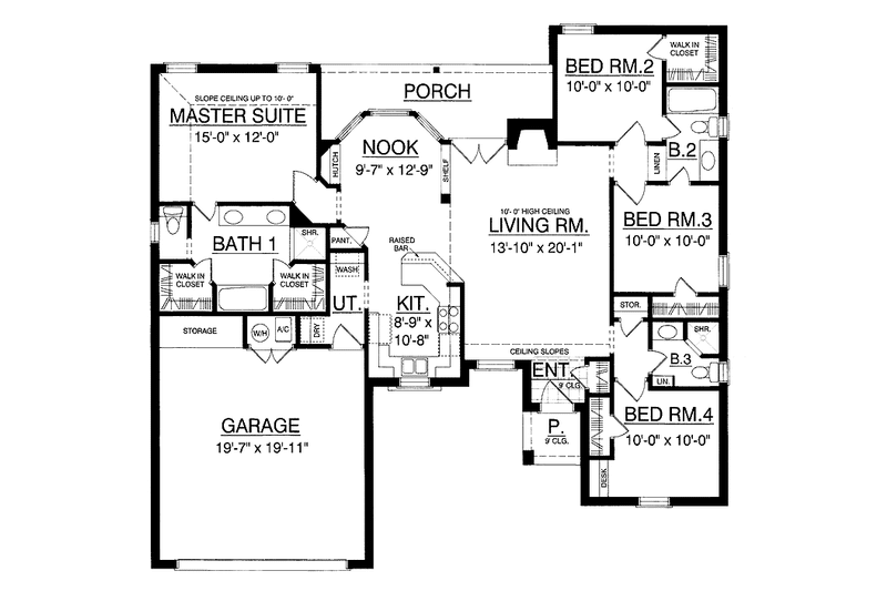 Home Plan - Floor Plan - Main Floor for Traditional House Plan #40-456 - 4 bed, 3 bath