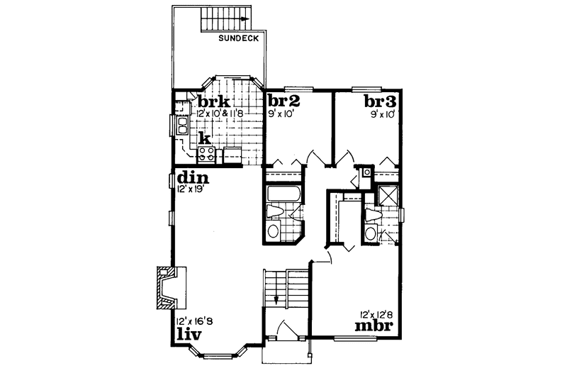 House Blueprint - Floor Plan - Main Floor for Contemporary House Plan #47-695 - 3 bed, 2 bath