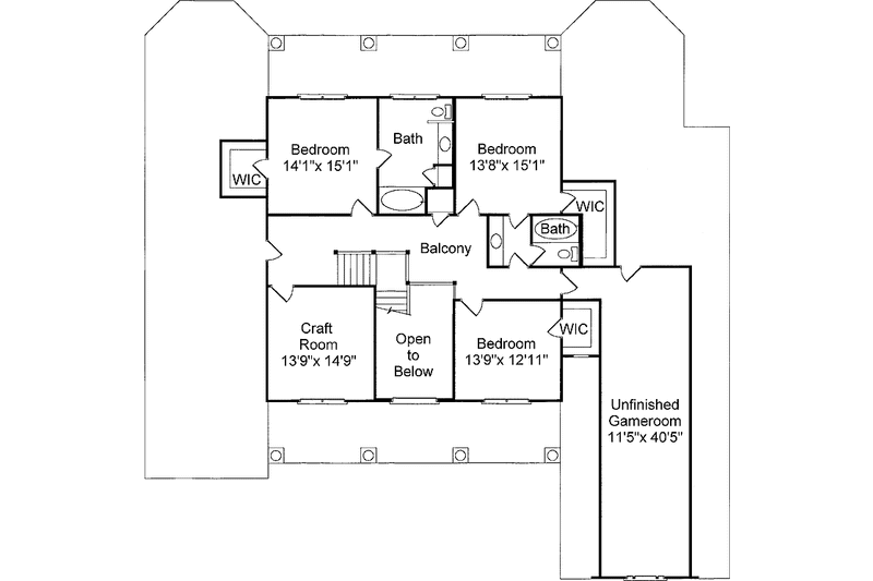 House Blueprint - Floor Plan - Upper Floor for Classical House Plan #37-259 - 4 bed, 3.5 bath