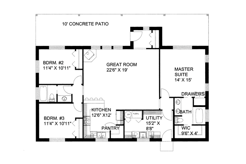 Dream House Plan - Floor Plan - Main Floor for Cabin House Plan #117-857 - 3 bed, 2 bath