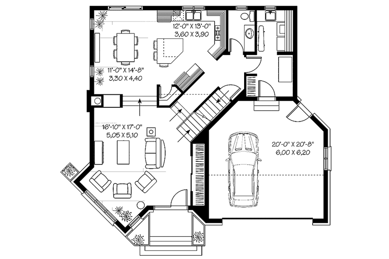 House Blueprint - Floor Plan - Main Floor for European House Plan #23-2390 - 3 bed, 1.5 bath