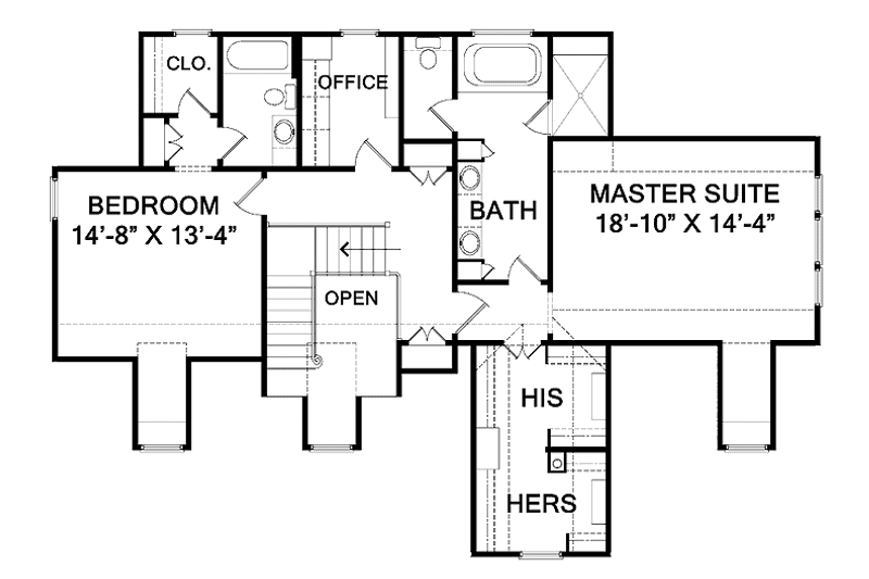 House Blueprint - Floor Plan - Upper Floor for Country House Plan #1054-1 - 3 bed, 3.5 bath