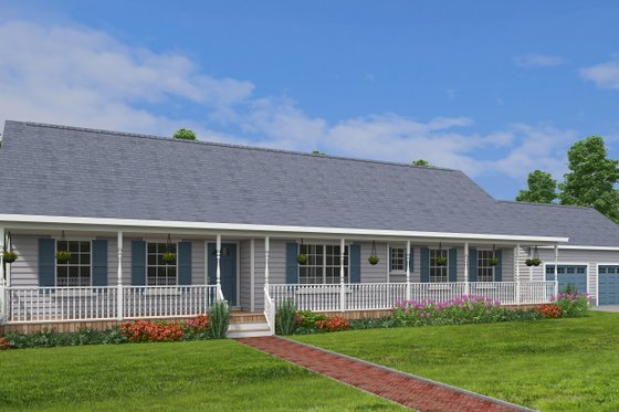 Exterior - Front Elevation 3 for Ranch House Plan #1082-2 - 3 bed, 2.5 bath