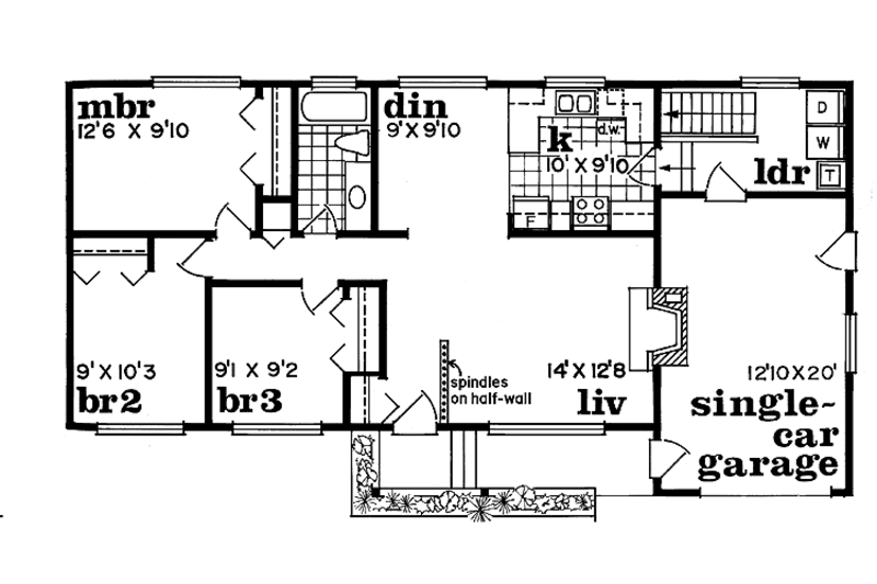 Home Plan - Floor Plan - Main Floor for Ranch House Plan #47-919 - 3 bed, 1 bath