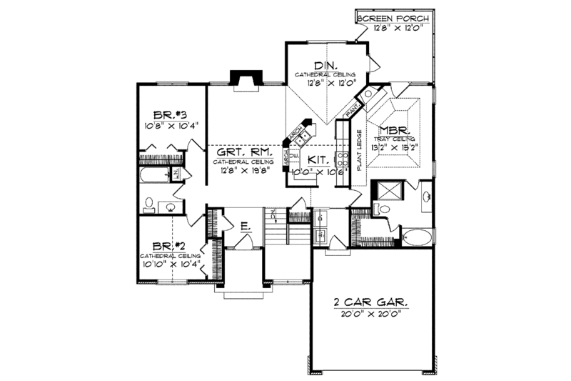 Architectural House Design - Floor Plan - Main Floor for Ranch House Plan #70-1361 - 3 bed, 2 bath