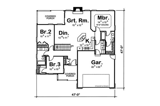Floor Plan - Main Floor for Country House Plan #20-2226 - 3 bed, 2 bath