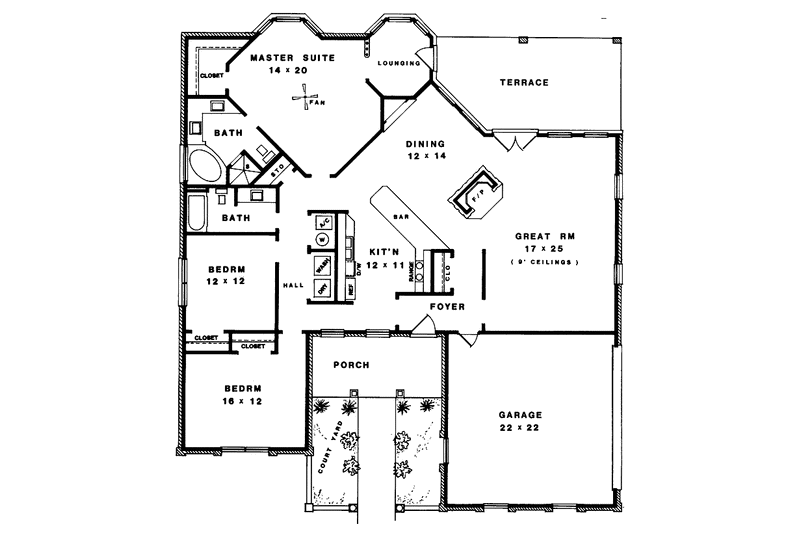 Home Plan - Floor Plan - Main Floor for Ranch House Plan #14-269 - 3 bed, 2 bath