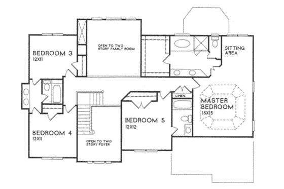 Floor Plan - Upper Floor for Traditional House Plan #129-134 - 4 bed, 4 bath