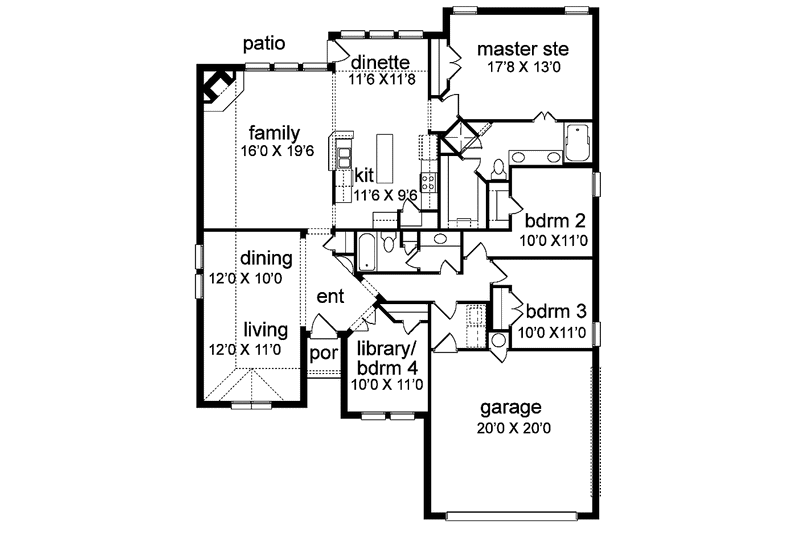 Home Plan - Floor Plan - Main Floor for Traditional House Plan #84-766 - 3 bed, 2 bath