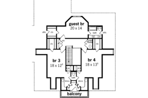 Floor Plan - Upper Floor for Southern House Plan #45-251 - 4 bed, 4 bath