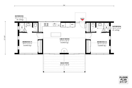 Floor Plan - Main Floor for Modern House Plan #933-11 - 2 bed, 2 bath