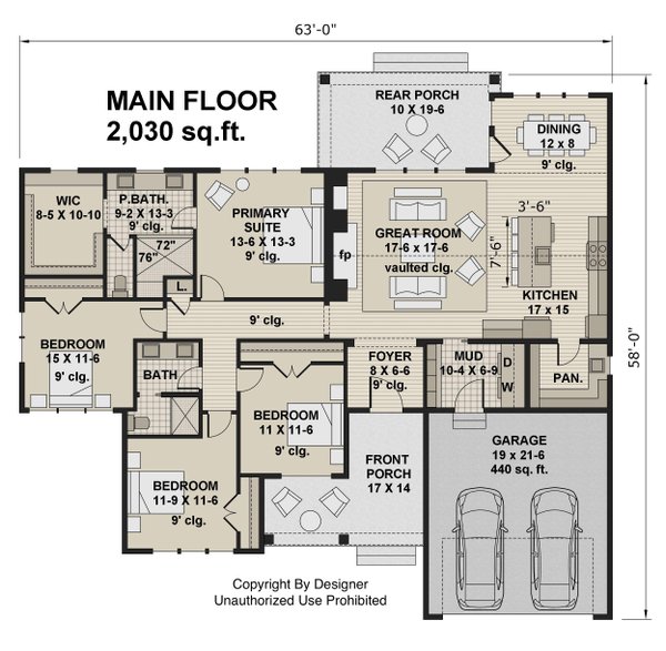 House Blueprint - Floor Plan - Main Floor for Farmhouse House Plan #51-1227 - 4 bed, 2 bath