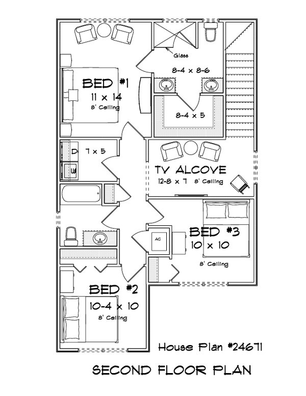 Architectural House Design - Floor Plan - Upper Floor for Modern House Plan #513-2463 - 3 bed, 2.5 bath