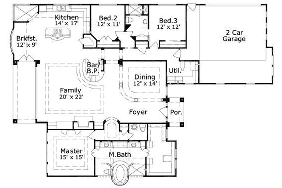 Floor Plan - Main Floor for Mediterranean House Plan #411-184 - 3 bed, 2 bath