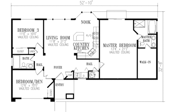 Floor Plan - Main Floor for Adobe / Southwestern House Plan #1-224 - 3 bed, 2 bath