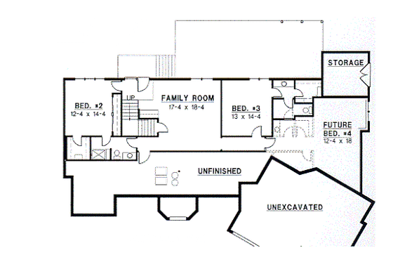 Floor Plan - Lower Floor for Traditional House Plan #67-372 - 3 bed, 3.5 bath