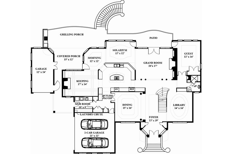 House Design - Floor Plan - Main Floor for European House Plan #119-197 - 5 bed, 5 bath